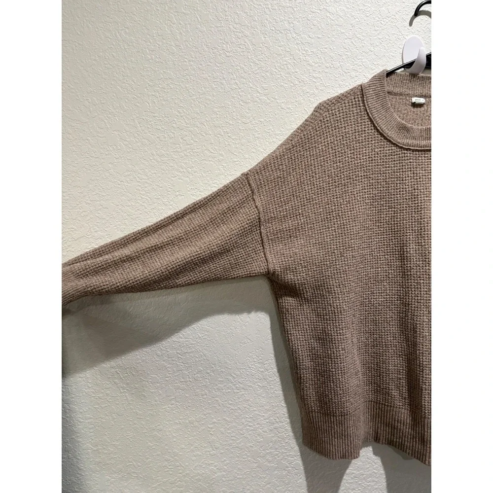 Aerie Waffle Knit Mock Neck Long Sleeve‎ Sweater Taupe Size S